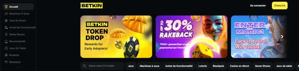 Betkin Casino page accueil